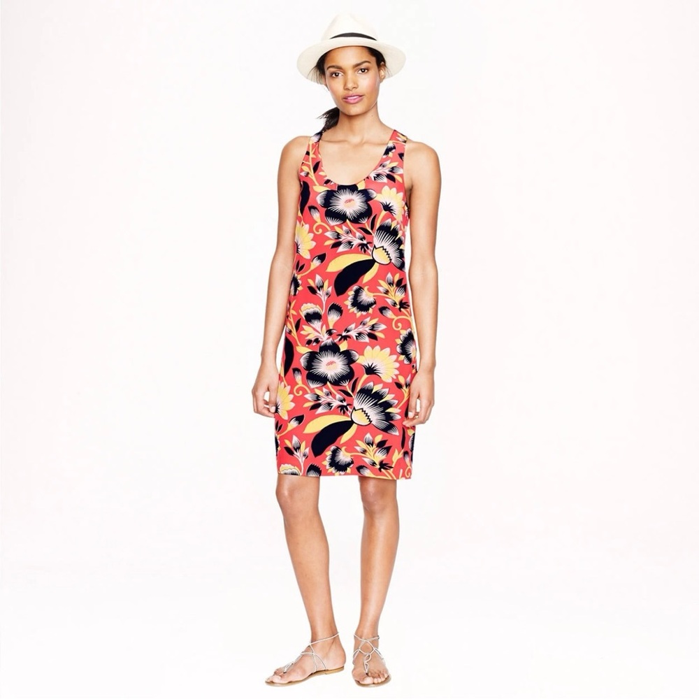 J. Crew 100% Silk Hibiscus Floral Print Twist Back Dress Euro Summer Travel
